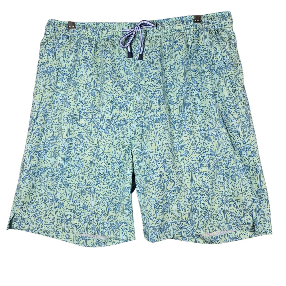 Peter Millar Seaside Swim Trunks L Mint Green Tropical Cocktail Pool Swimwear